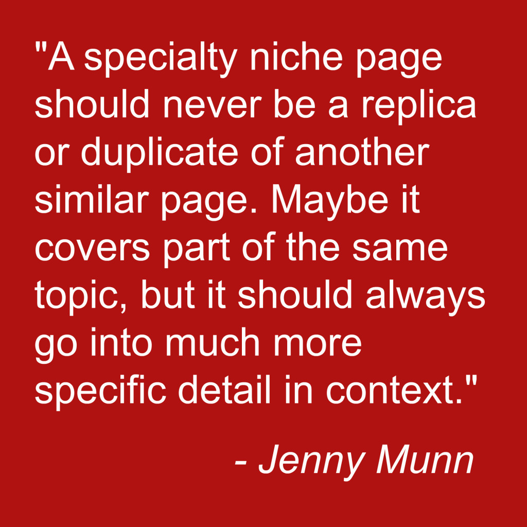 Specialty niche pages for SEO | Jenny Munn